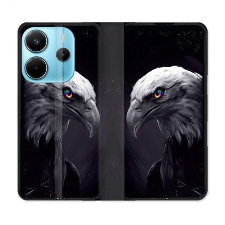 Housse Cuir Portefeuille Pour Xiaomi Redmi Note 14 4G Animal Aigle Royal Noir