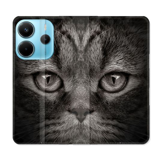 Housse Cuir Portefeuille Pour Xiaomi Redmi Note 14 4G Animal Chat Gris