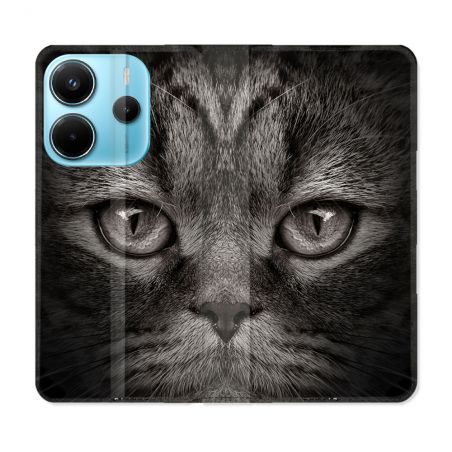 Housse Cuir Portefeuille Pour Xiaomi Redmi Note 14 4G Animal Chat Gris