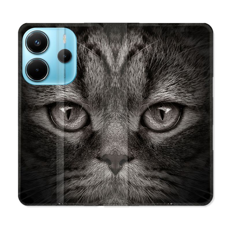 Housse Cuir Portefeuille Pour Xiaomi Redmi Note 14 4G Animal Chat Gris