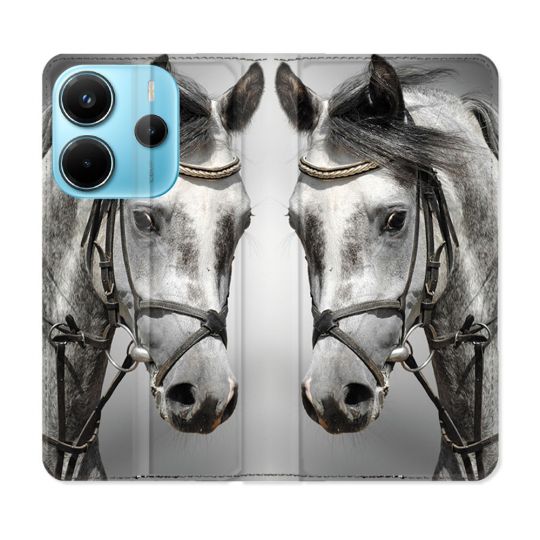 Housse Cuir Portefeuille Pour Xiaomi Redmi Note 14 4G Animal Cheval Blanc