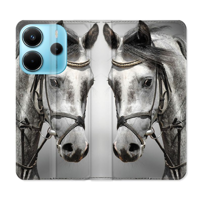 Housse Cuir Portefeuille Pour Xiaomi Redmi Note 14 4G Animal Cheval Blanc