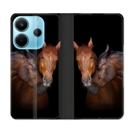 Housse Cuir Portefeuille Pour Xiaomi Redmi Note 14 4G Animal Cheval Marron