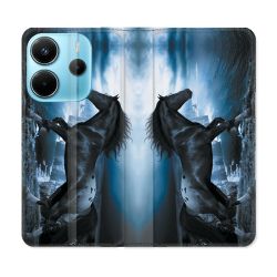 Housse Cuir Portefeuille Pour Xiaomi Redmi Note 14 4G Animal Cheval Noir