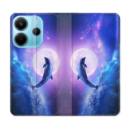 Housse Cuir Portefeuille Pour Xiaomi Redmi Note 14 4G Animal Dauphin Vague