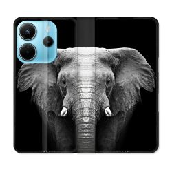 Housse Cuir Portefeuille Pour Xiaomi Redmi Note 14 4G Animal Elephant Noir