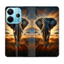 Housse Cuir Portefeuille Pour Xiaomi Redmi Note 14 4G Animal Elephant Savane