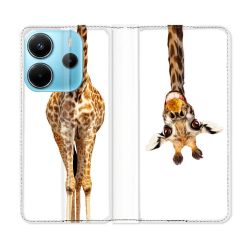 Housse Cuir Portefeuille Pour Xiaomi Redmi Note 14 4G Animal Girafe Blanche