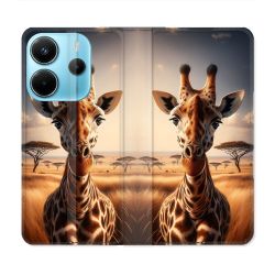 Housse Cuir Portefeuille Pour Xiaomi Redmi Note 14 4G Animal Girafe Blanche