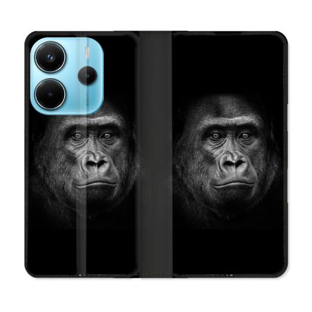 Housse Cuir Portefeuille Pour Xiaomi Redmi Note 14 4G Animal Gorille Noir
