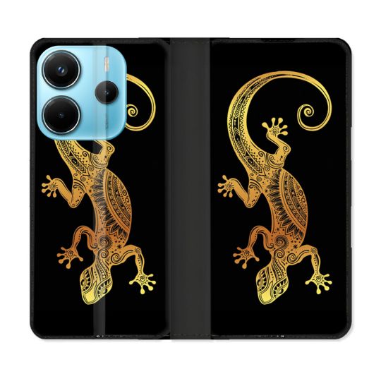 Housse Cuir Portefeuille Pour Xiaomi Redmi Note 14 4G Animal Lezard Noir