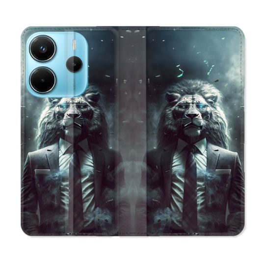 Housse Cuir Portefeuille Pour Xiaomi Redmi Note 14 4G Animal Lion Business
