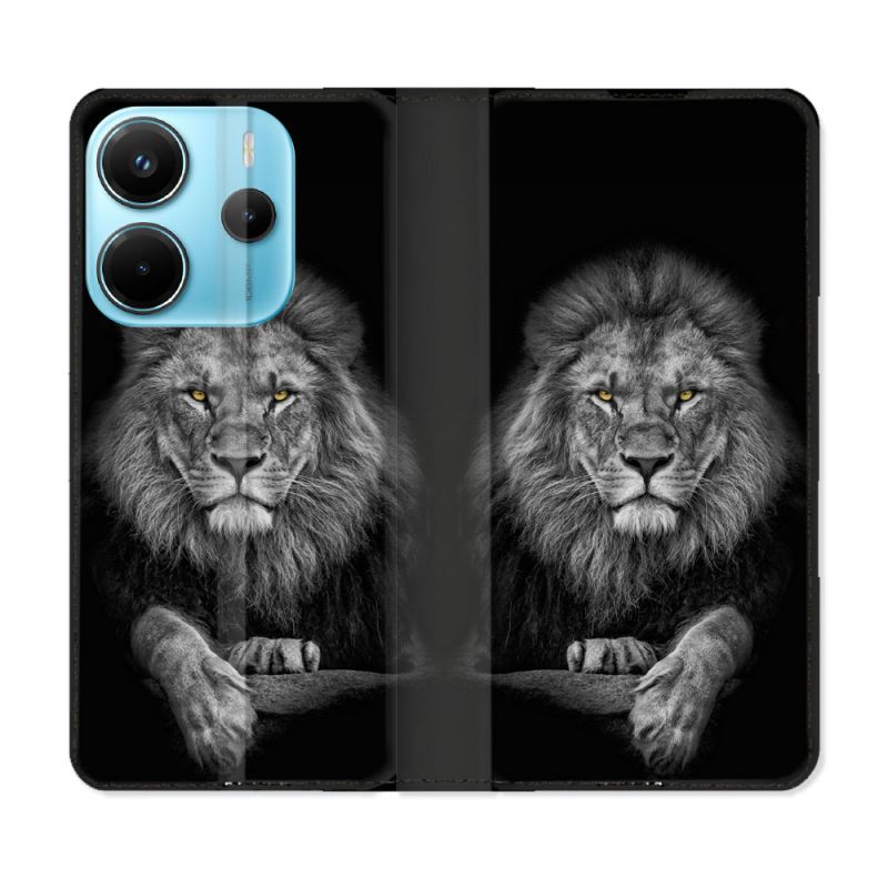 Housse Cuir Portefeuille Pour Xiaomi Redmi Note 14 4G Animal Lion Majestueux