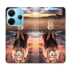 Housse Cuir Portefeuille Pour Xiaomi Redmi Note 14 4G Animal Lion Reflet