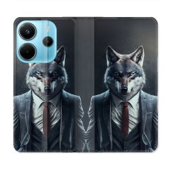 Housse Cuir Portefeuille Pour Xiaomi Redmi Note 14 4G Animal Loup Business