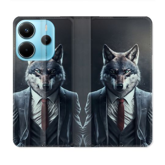 Housse Cuir Portefeuille Pour Xiaomi Redmi Note 14 4G Animal Loup Business