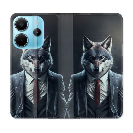 Housse Cuir Portefeuille Pour Xiaomi Redmi Note 14 4G Animal Loup Business