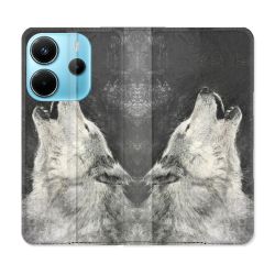 Housse Cuir Portefeuille Pour Xiaomi Redmi Note 14 4G Animal Loup Hurlement
