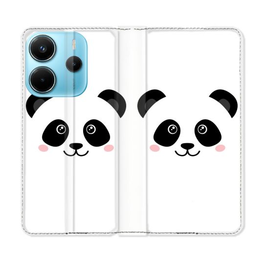 Housse Cuir Portefeuille Pour Xiaomi Redmi Note 14 4G Animal Panda Blanc