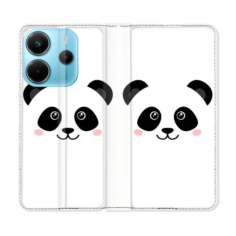 Housse Cuir Portefeuille Pour Xiaomi Redmi Note 14 4G Animal Panda Blanc