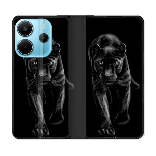 Housse Cuir Portefeuille Pour Xiaomi Redmi Note 14 4G Animal Panthère Noire