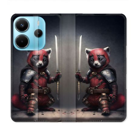 Housse Cuir Portefeuille Pour Xiaomi Redmi Note 14 4G Animal Raton Samouraï