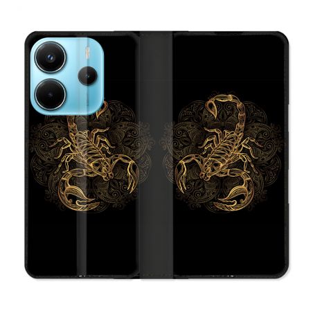 Housse Cuir Portefeuille Pour Xiaomi Redmi Note 14 4G Animal Scorpion Fresque