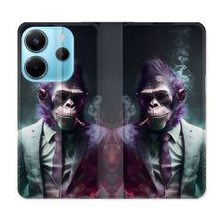 Housse Cuir Portefeuille Pour Xiaomi Redmi Note 14 4G Animal Singe Business