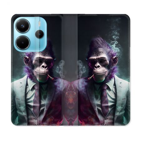 Housse Cuir Portefeuille Pour Xiaomi Redmi Note 14 4G Animal Singe Business