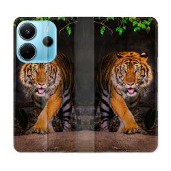 Housse Cuir Portefeuille Pour Xiaomi Redmi Note 14 4G Animal Tigre Jungle