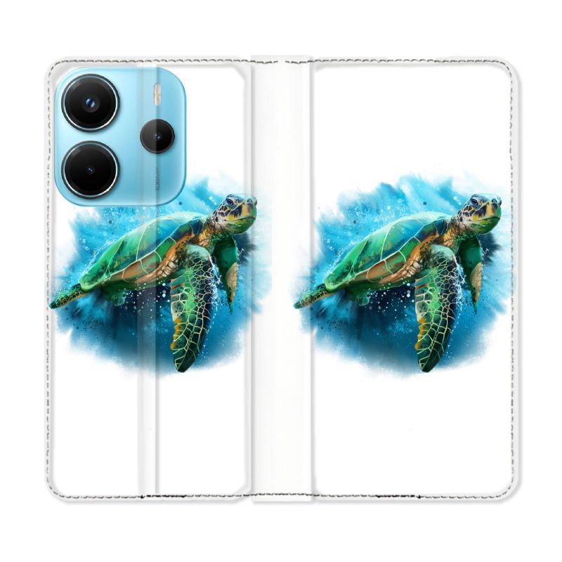 Housse Cuir Portefeuille Pour Xiaomi Redmi Note 14 4G Animal Tortue Blanche multicolore