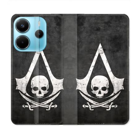 Housse Cuir Portefeuille Pour Xiaomi Redmi Note 14 4G Assassin Creed Tete Mort