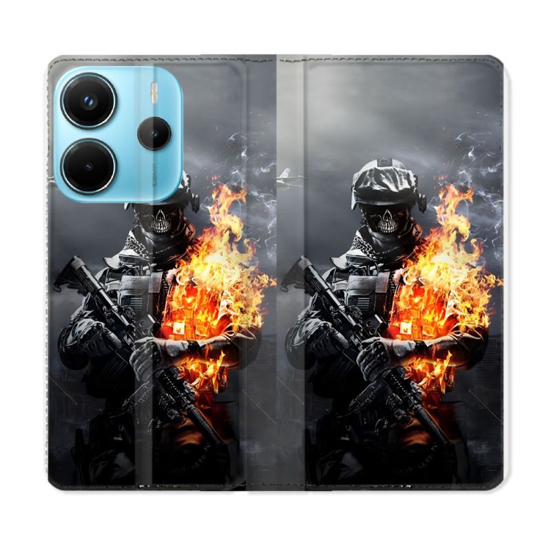 Housse Cuir Portefeuille Pour Xiaomi Redmi Note 14 4G Call Of Duty Squelette