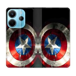 Housse Cuir Portefeuille Pour Xiaomi Redmi Note 14 4G Captain America Bouclier