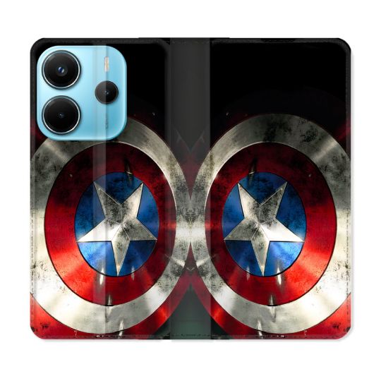 Housse Cuir Portefeuille Pour Xiaomi Redmi Note 14 4G Captain America Bouclier