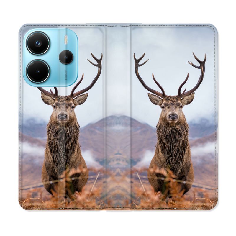 Housse Cuir Portefeuille Pour Xiaomi Redmi Note 14 4G Chasse Chevreuil Montagne