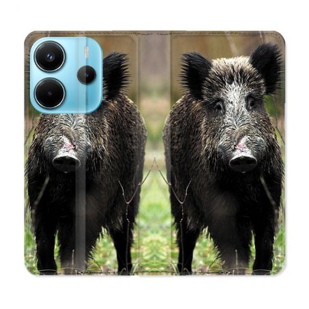 Housse Cuir Portefeuille Pour Xiaomi Redmi Note 14 4G Chasse Sanglier bois