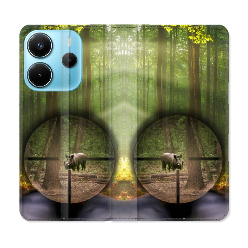 Housse Cuir Portefeuille Pour Xiaomi Redmi Note 14 4G Chasse Sanglier Viseur