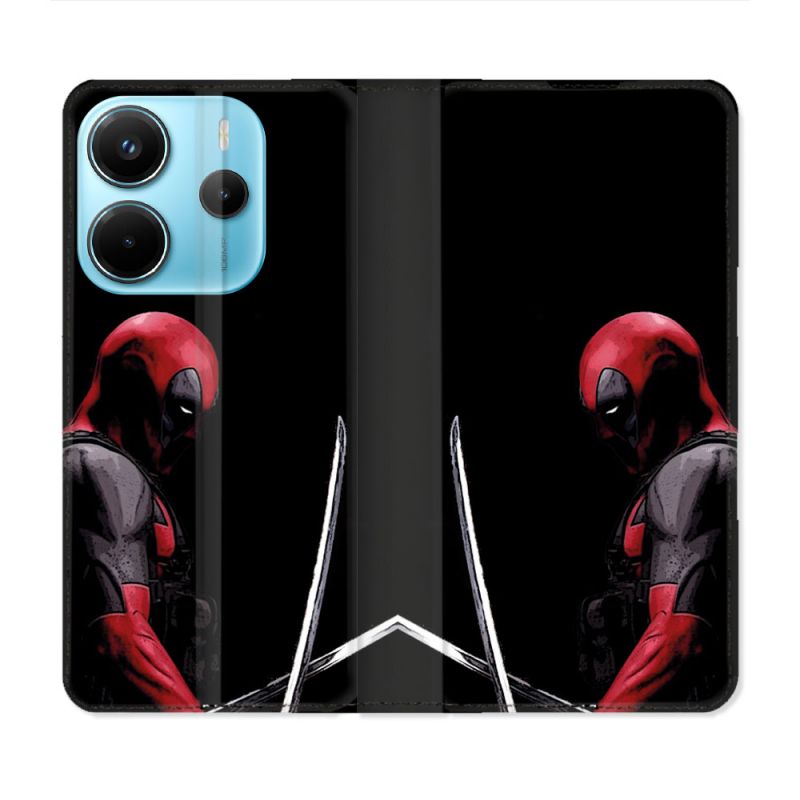 Housse Cuir Portefeuille Pour Xiaomi Redmi Note 14 4G Deadpool Epee