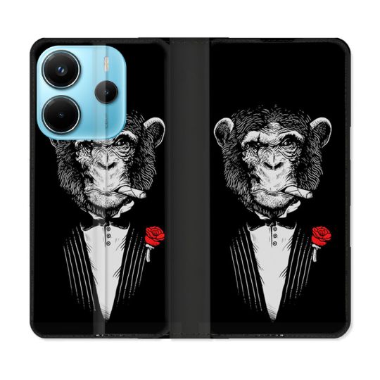 Housse Cuir Portefeuille Pour Xiaomi Redmi Note 14 4G Decale Singe Mafia