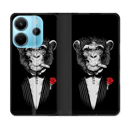 Housse Cuir Portefeuille Pour Xiaomi Redmi Note 14 4G Decale Singe Mafia