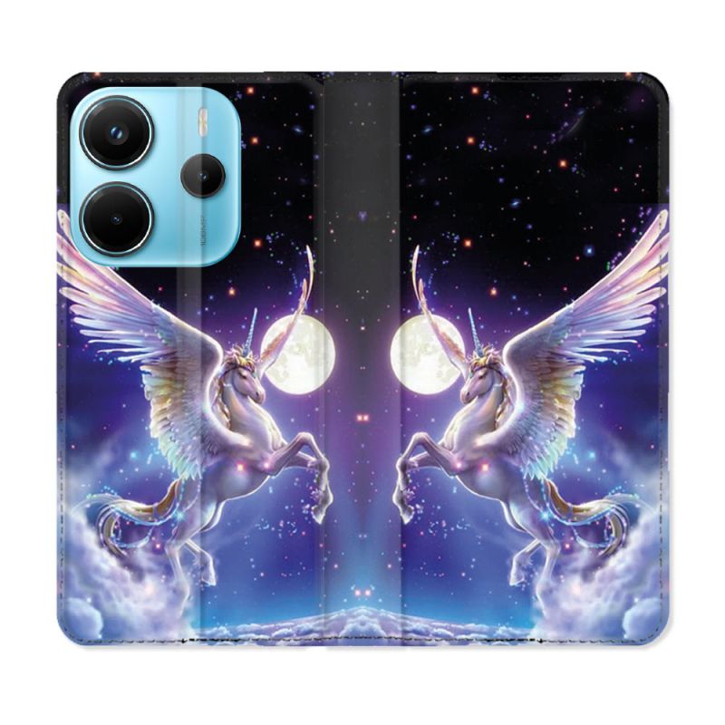 Housse Cuir Portefeuille Pour Xiaomi Redmi Note 14 4G Fantastique Licorne Céleste