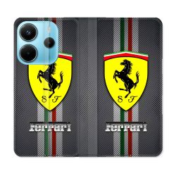 Housse Cuir Portefeuille Pour Xiaomi Redmi Note 14 4G Ferrari Carbone