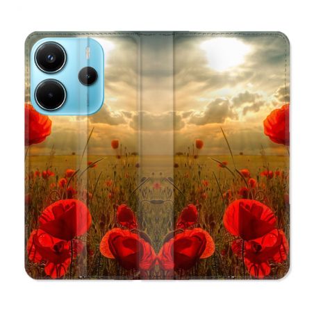 Housse Cuir Portefeuille Pour Xiaomi Redmi Note 14 4G Fleur Coquelicot