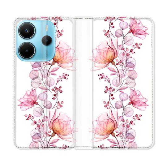 Housse Cuir Portefeuille Pour Xiaomi Redmi Note 14 4G Fleur Eclosion