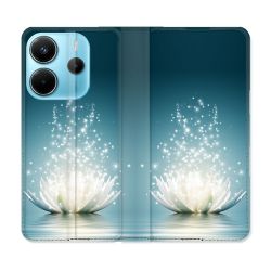 Housse Cuir Portefeuille Pour Xiaomi Redmi Note 14 4G Fleur Lotus Blanc