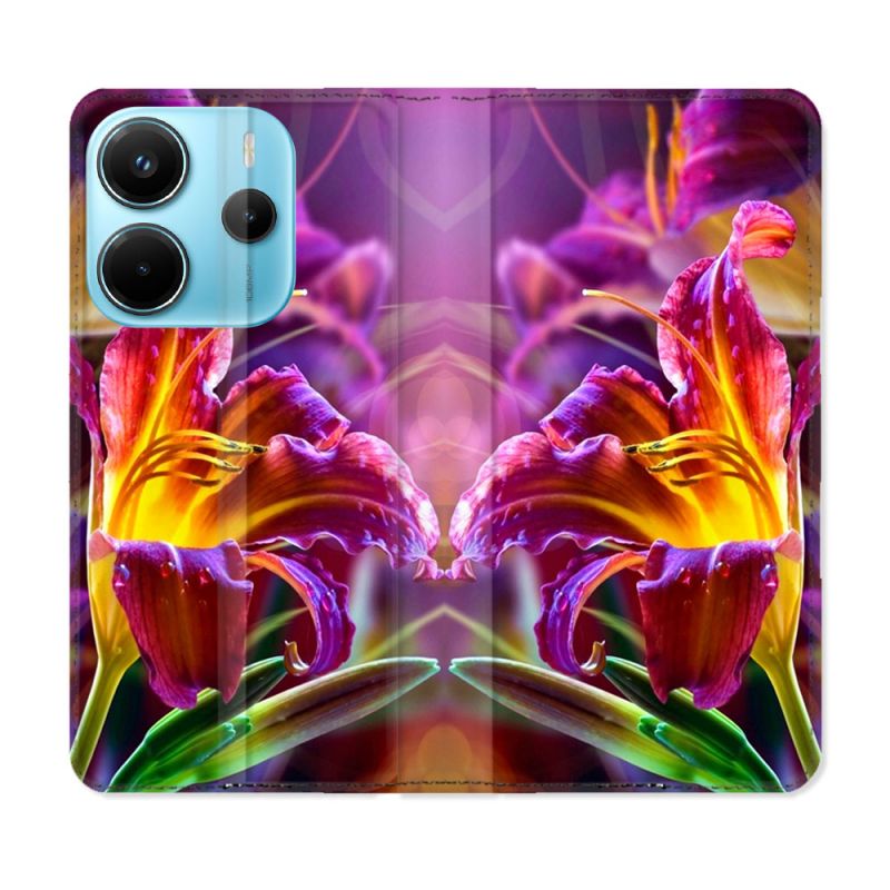 Housse Cuir Portefeuille Pour Xiaomi Redmi Note 14 4G Fleur Lys Color