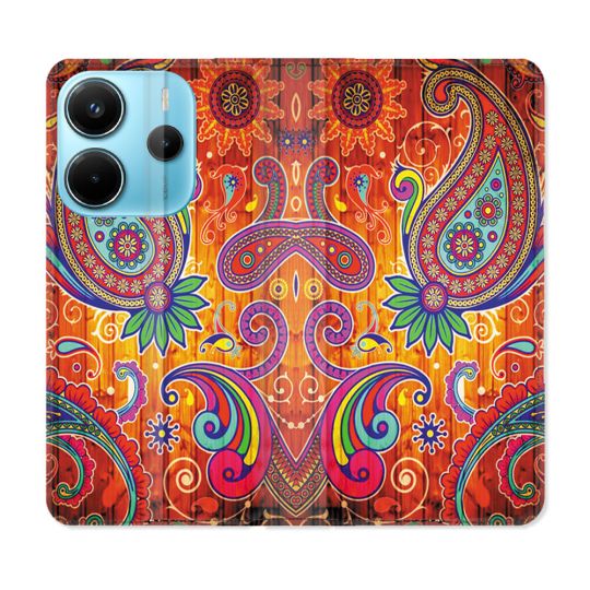 Housse Cuir Portefeuille Pour Xiaomi Redmi Note 14 4G Fleur Psychedelic