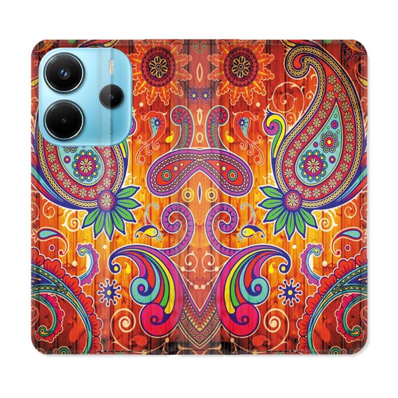 Housse Cuir Portefeuille Pour Xiaomi Redmi Note 14 4G Fleur Psychedelic