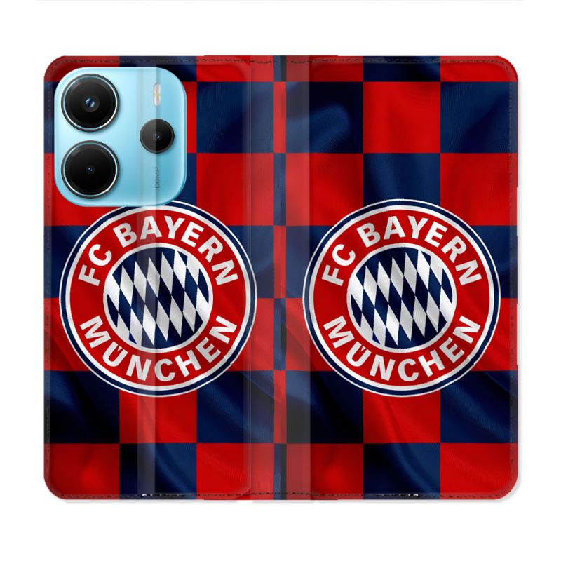 Housse Cuir Portefeuille Pour Xiaomi Redmi Note 14 4G Foot Bayern Munich Carreaux